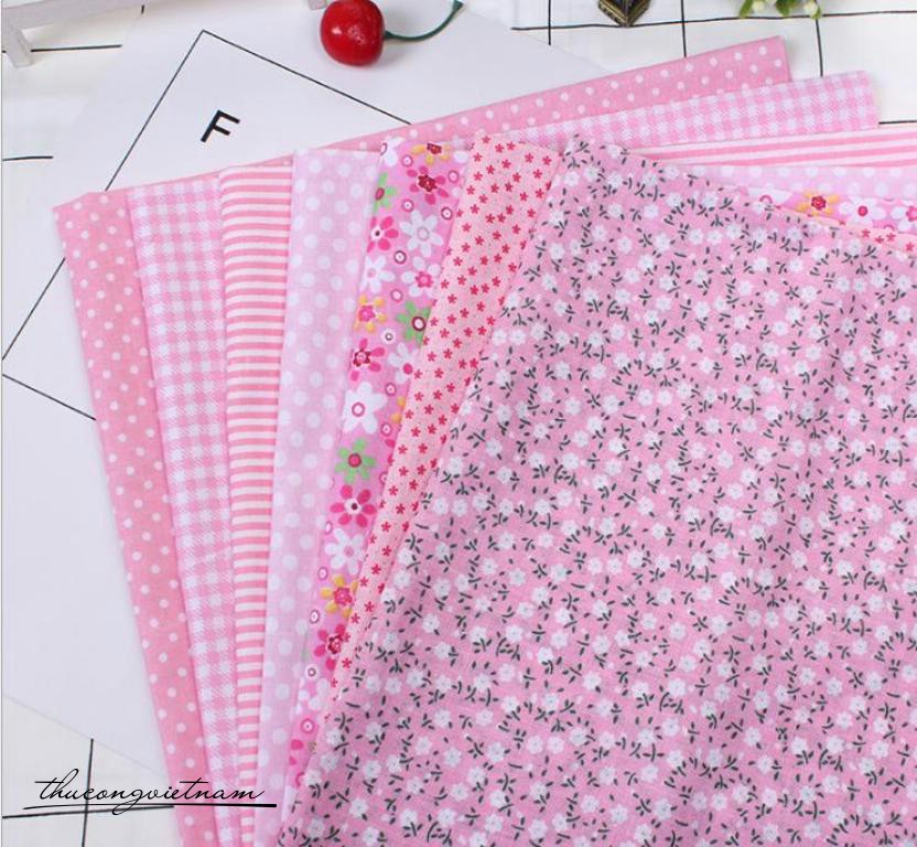 Set 7 tấm vải thô 50x50cm Hồng
